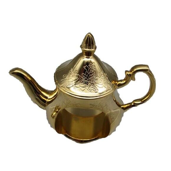 Royal Doulton Old Country Roses Gold Plated Teapot Napkin Rings - Set of Two - Picture 7 of 8